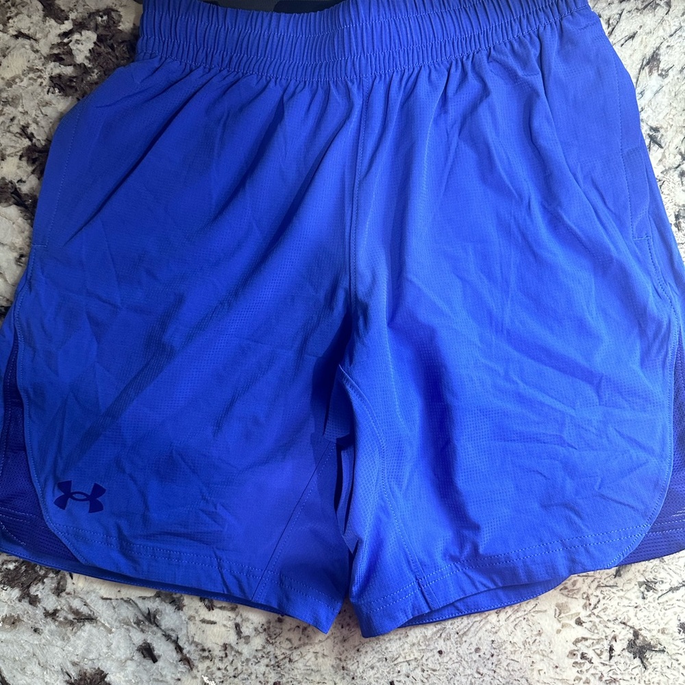 Purple under armor shorts 7”